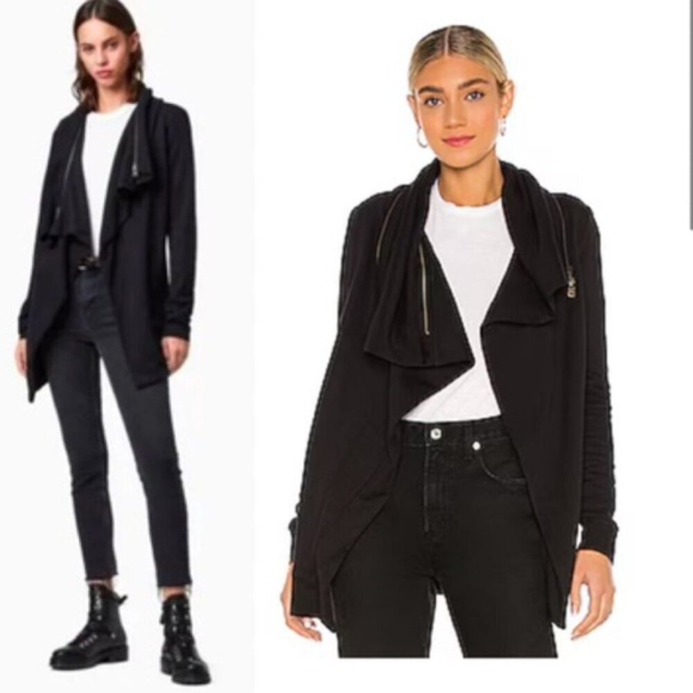 All Saints Dahlia Cotton Zip Detail Jacket Cardigan Sweatshirt Pockets Revolve S